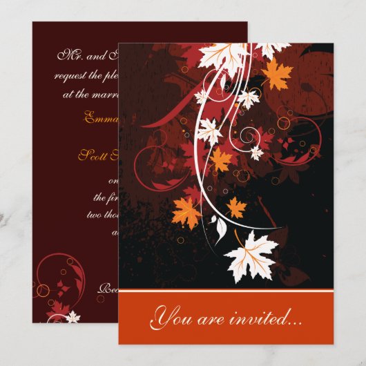 Herfst laat oranje rood wit bruin bruiloft kaart (Voorkant / Achterkant)