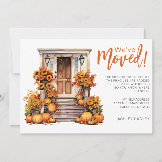 Herfst laat pompoenen veranda bewegen aankondiging (Voorkant)