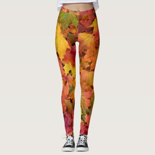 Herfst laat rood geel goud aangepaste tekst leggings (Voorkant)
