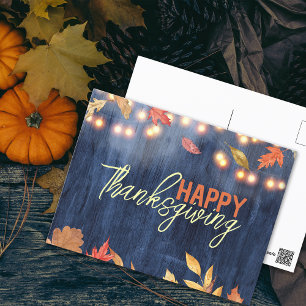 Herfst laat sprookjesverlichting op houten Thanksg Briefkaart