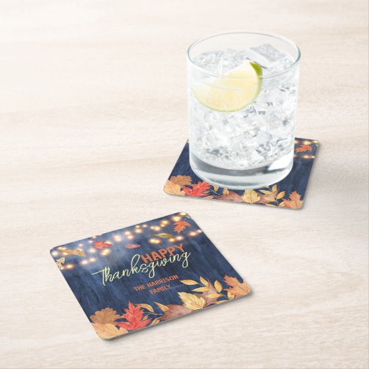 Herfst laat sprookjesverlichting op houten Thanksg Kartonnen Onderzetters (Insitu)