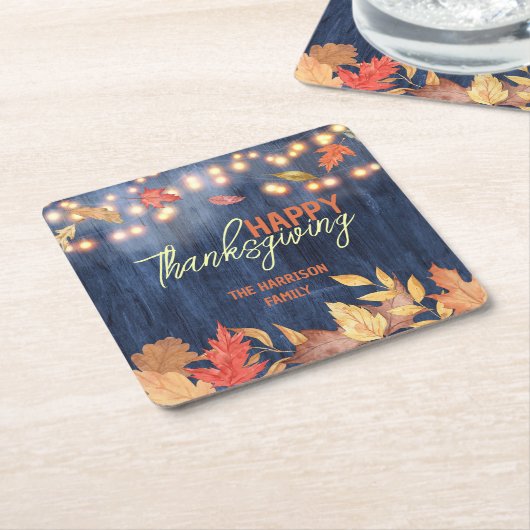 Herfst laat sprookjesverlichting op houten Thanksg Kartonnen Onderzetters (Schuin)