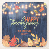 Herfst laat sprookjesverlichting op houten Thanksg Kartonnen Onderzetters (Voorkant)