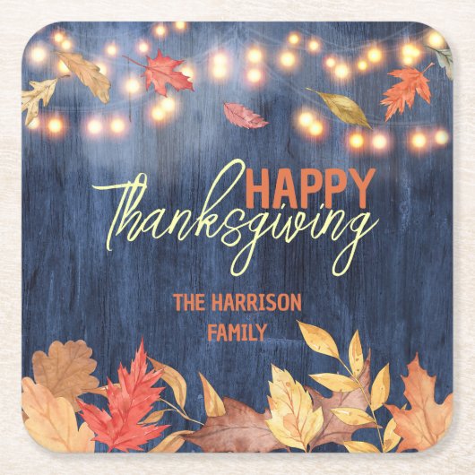 Herfst laat sprookjesverlichting op houten Thanksg Kartonnen Onderzetters (Voorkant)