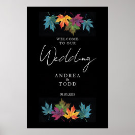 Herfst laat zwart contrast bruiloft welkom poster