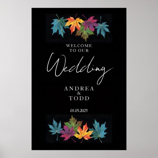 Herfst laat zwart contrast bruiloft welkom poster (Voorkant)