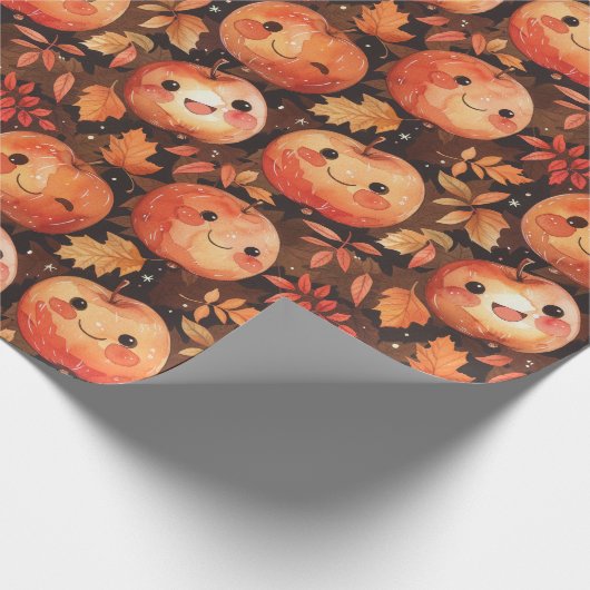 Herfst lachende pompoenen Thanksgiving Cadeaupapier (Hoek)