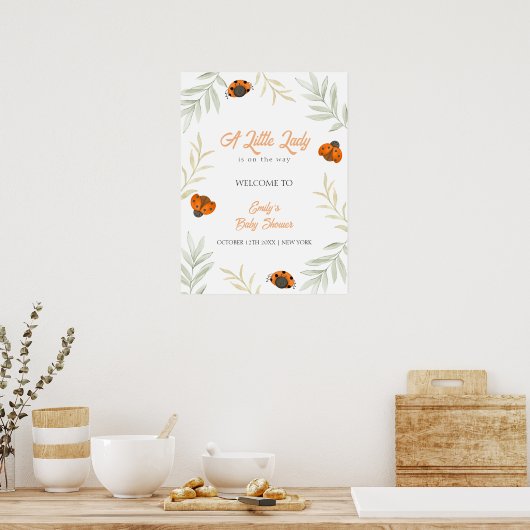 Herfst Ladybug Greenery Baby shower Welkom Poster (Keuken)