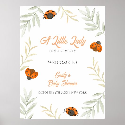 Herfst Ladybug Greenery Baby shower Welkom Poster (Voorkant)
