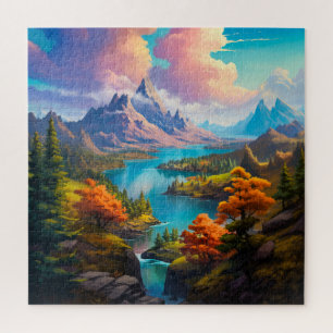 Herfst Lake - vier seizoenen illustratie Legpuzzel