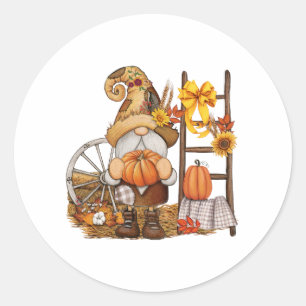 Herfst Land Pompoen Oogst Gnome Ronde Sticker