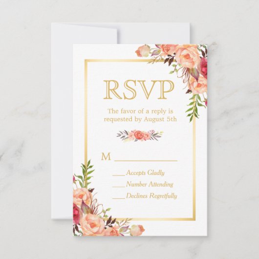 Herfst Landelijk Oranje Bloemen Chic Goud RSVP (Voorkant)