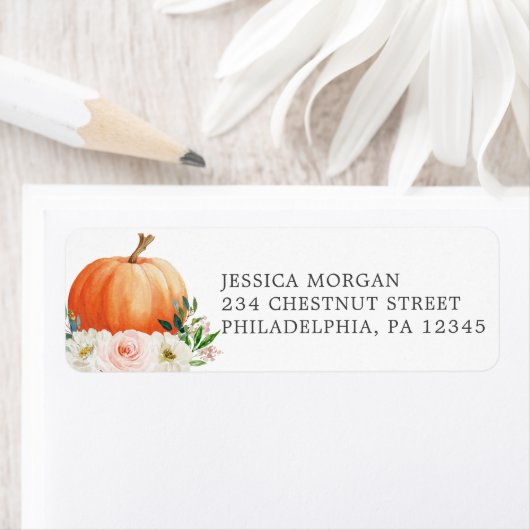 Herfst Landelijke Bloem Pompoen Retouradres Sticke Etiket (Insitu)