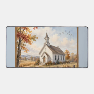 Herfst Landelijke Kerk Aquarel Landschap Bureaumat