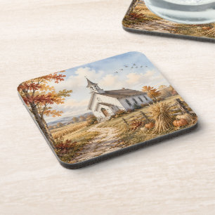 Herfst Landelijke Kerk Waterverf Landschap Bier Onderzetter