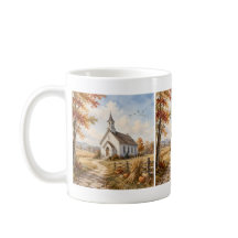 Herfst Landelijke Kerk Waterverf Landschap