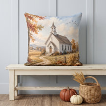 Herfst Landelijke Kerk Waterverf Landschap