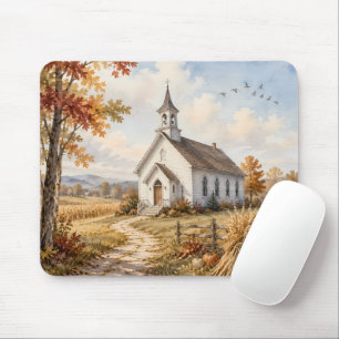 Herfst Landelijke Kerk Waterverf Landschap Muismat
