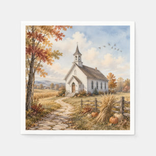 Herfst Landelijke Kerk Waterverf Landschap Servet