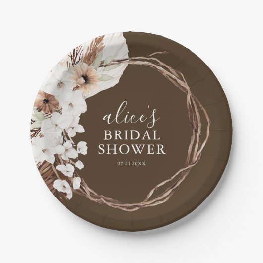 Herfst Landelijke Witte Bloemrijke Script Bruiloft Papieren Bordje (Voorkant)