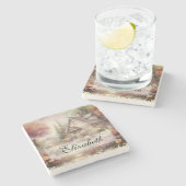  Herfst Landschap huisje tuin bladeren bloemig Stenen Onderzetter (Zijkant)