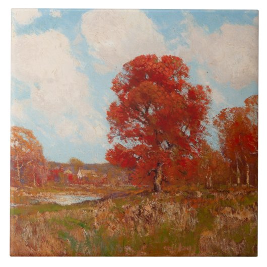 Herfst landschap (landschap in het najaar) (rode b tegeltje (Voorkant)