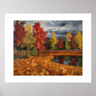 Herfst Landschap Olieverf Schilderen op Canvas – L Poster