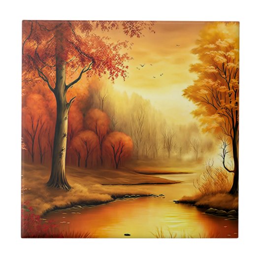 Herfst Landschap Schilderij-2 Tegeltje (Voorkant)