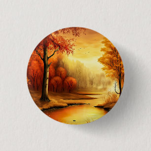 Herfst Landschap Schilderij-87546 Ronde Button 3,2 Cm