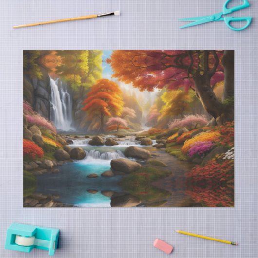 Herfst Landschap Watervallen in het Park Tissuepapier (Craft)