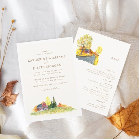 herfst landschapselegant trouwensmenu kaart