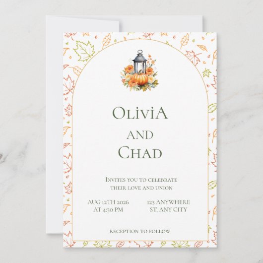 Herfst lantaarn en pompoen landelijke trouw uitnod kaart (Voorkant)