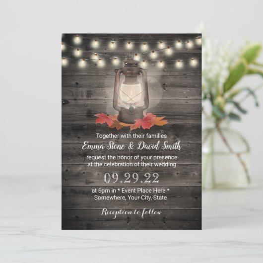  herfst Lantern Barn Wood Fall Wedding Kaart (Staand voorkant)