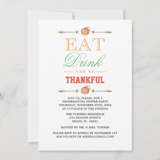 Herfst Laten we Bedankt Thanksgiving Diner geven Kaart (Achterkant)