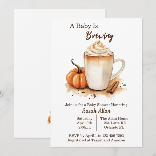 Herfst Latte Baby is het brouwen van Baby shower u Kaart (Voorkant / Achterkant)