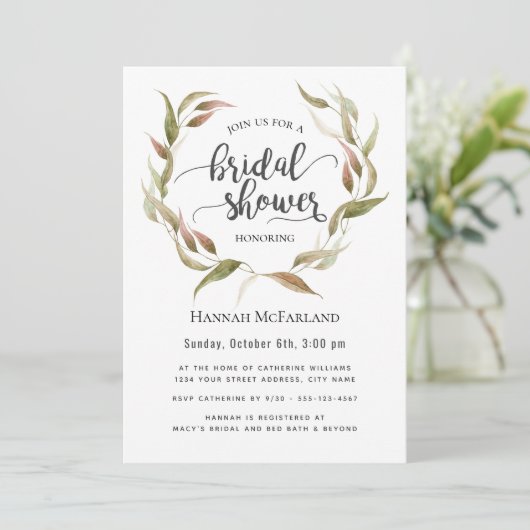 Herfst Laurel Wreath Bridal Shower Kaart (Staand voorkant)