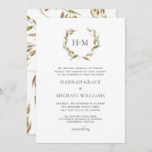 herfst laurier krans monogram bruiloft uitnodiging (Voorkant / Achterkant)