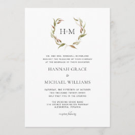 herfst laurier krans monogram bruiloft uitnodiging