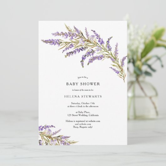 Herfst lavendel florale waterverf chique baby show kaart (Staand voorkant)