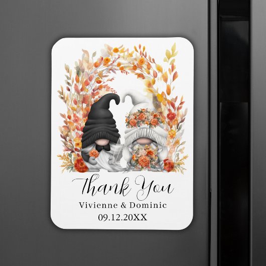Herfst Leaf Arch Gnome Wedding Bedankt Card Magneet