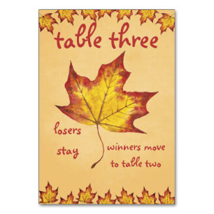 Herfst Leaf Bunco Table Card #3 Kaart