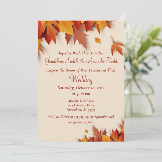 Herfst Leaf Classic Wedding Uitnodiging (Staand voorkant)
