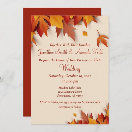 Herfst Leaf Classic Wedding Uitnodiging (Voorkant / Achterkant)