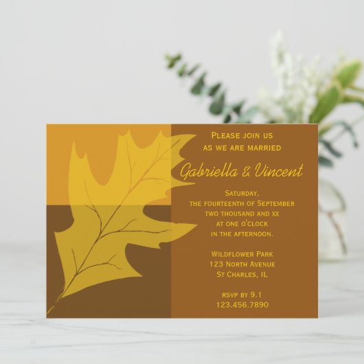 Herfst Leaf Color Block Wedding Kaart (Staand voorkant)