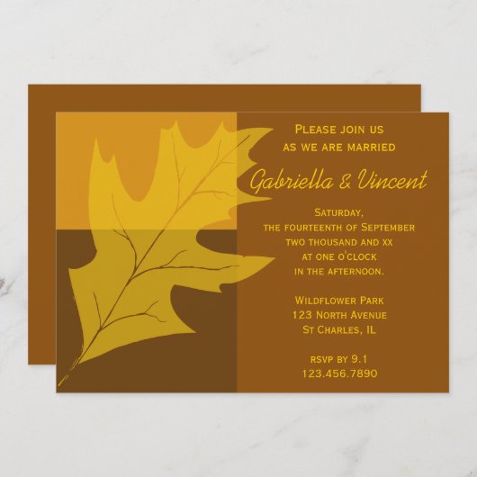 Herfst Leaf Color Block Wedding Kaart (Voorkant / Achterkant)