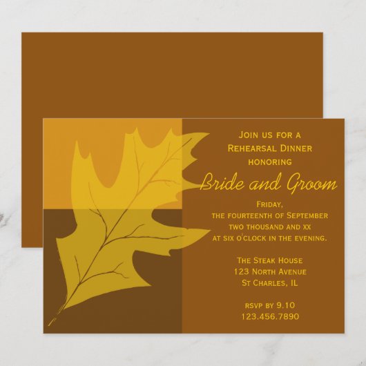 Herfst Leaf Color Block Wedding Rehearsal Dinner Kaart (Voorkant / Achterkant)