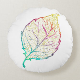 Herfst Leaf Elegant Schattig Pastel Roze blauwgroe Rond Kussen