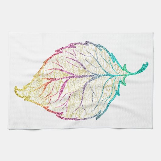 Herfst Leaf Elegant Schattig Pastel Roze blauwgroe Theedoek (Horizontaal)