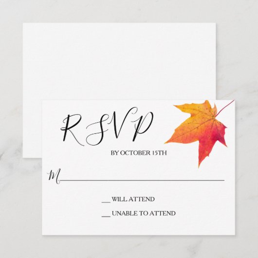 Herfst Leaf Elegant Wedding Response RSVP Kaartje (Voorkant / Achterkant)