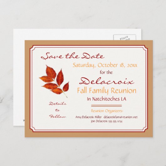 Herfst Leaf Family Reunion, Partij sparen de Datum Aankondigingskaart (Voorkant / Achterkant)